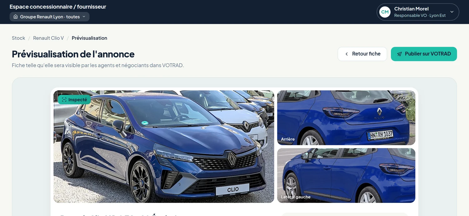 Prévisualisation de l’annonce avant mise en ligne, avec le bouton Publier sur VOTRAD.